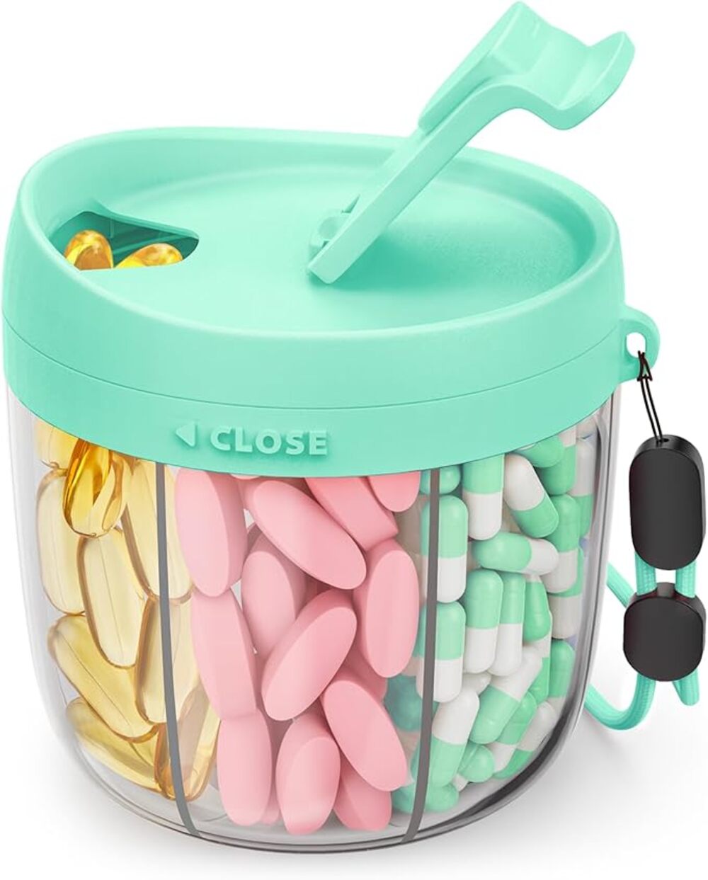 Portable Pill Dispenser, 7 Compartments, Anti-Mix Pill Organizer (Light Green)